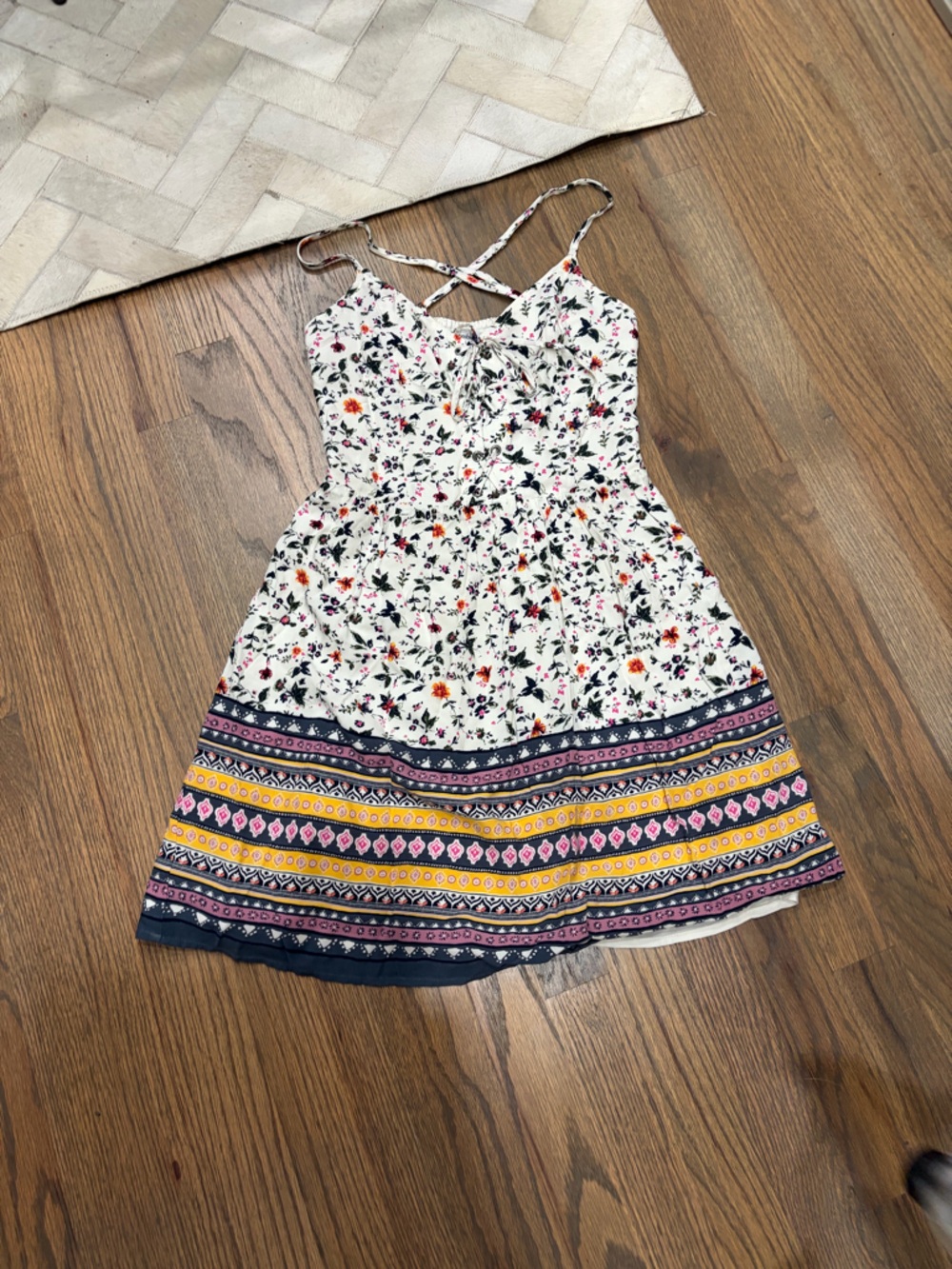Abercrombie & Fitch Cream Floral Lace-Up Sundress